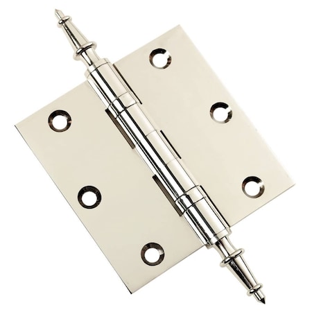 Embassy 3-1/2 x 3-1/2 Solid Brass Hinge, Polished Nickel Finish with Steeple Tips 3535BBUS14S-1